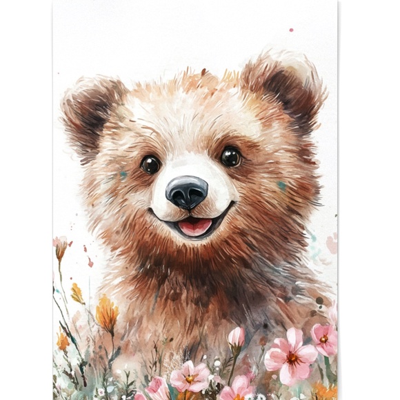 Watercolor Floral Bear Portrait Wall Art Illustration Print Poster Unframed - Picture 2 of 9